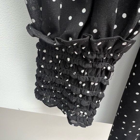 Max Studio sz large polka dot midi dress w/long sleeves and cinched waist - Picture 4 of 8